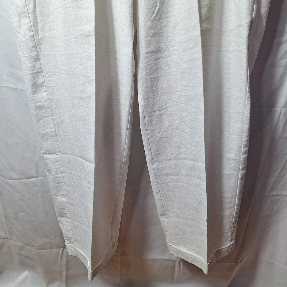 TRUST Linen Blend Pleat Front Cuff Hem Pant Sz 38x30 White Coastal Beach Resort
